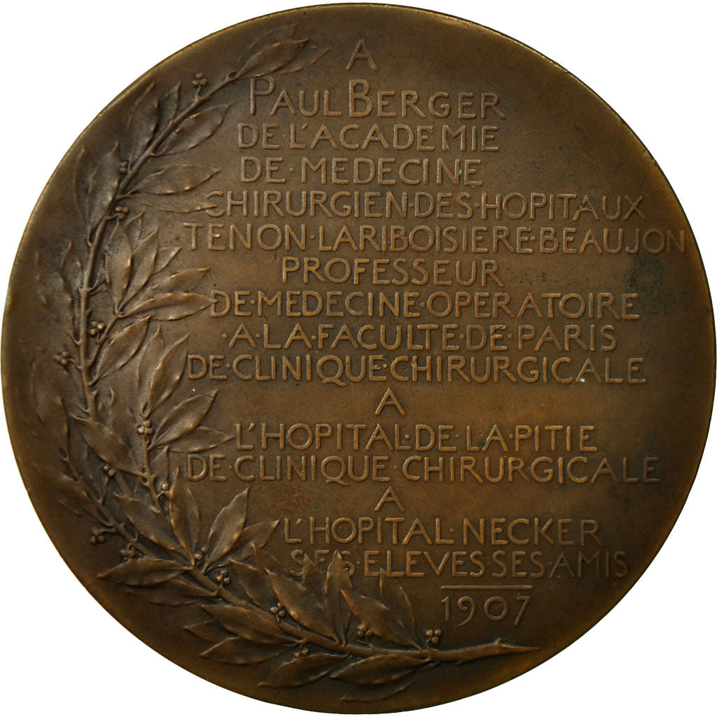 France, Médaille, Médecine, paul Berger, 1907, Chaplain, SUP, Bronze