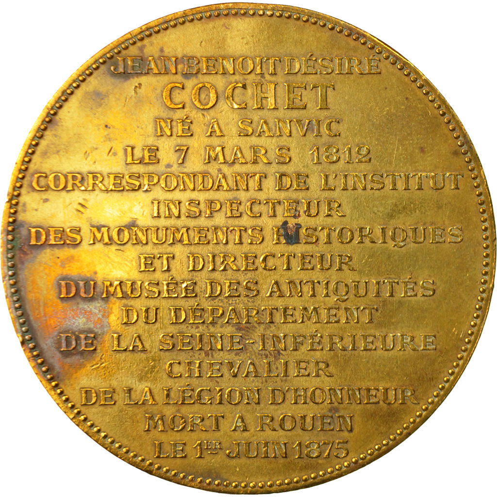 France, Médaille, L'Abbé Cochet, Archéologue, Chaplain, TTB+, Bronze