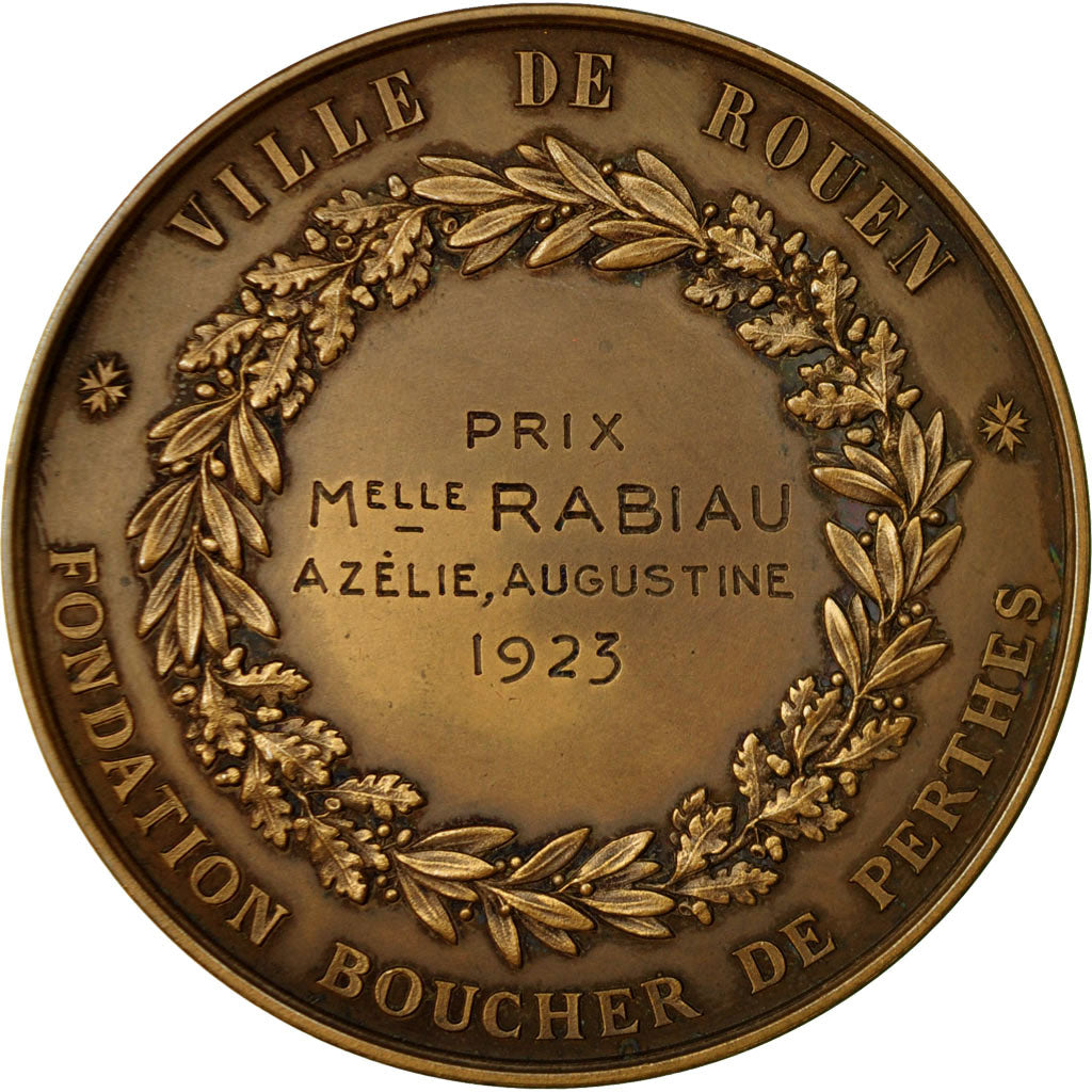 France, Médaille, Fondation Boucher de Perthes, Ville de Rouen, 1923, Noël