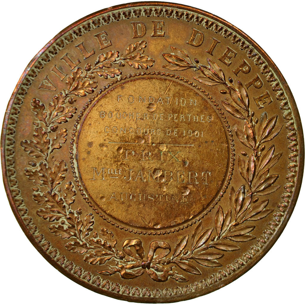 France, Medal, Concours de Boucher, Ville de Dieppe, 1901, EF(40-45), Bronze