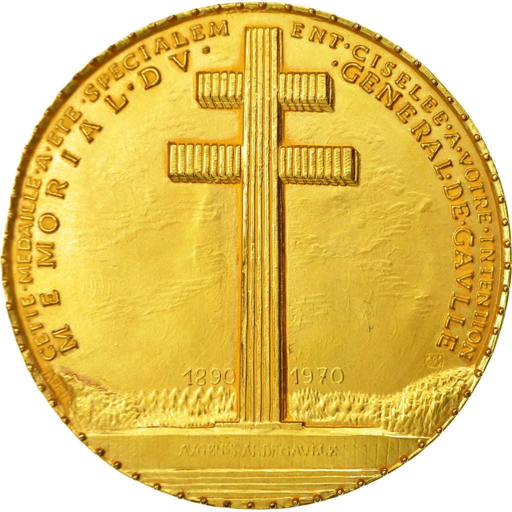 France, Medal, Mémorial du Général de Gaulle, Jaeger, MS(63), Gilt Bronze