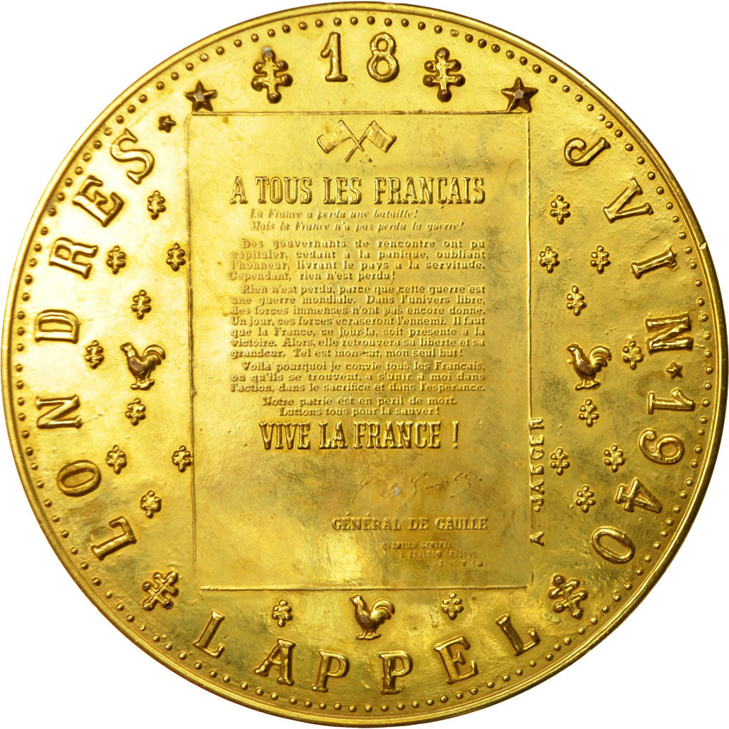 Francia, medaglia, De Gaulle, l'Appel du 18 juin, Jaeger, SPL, Bronzo dorato