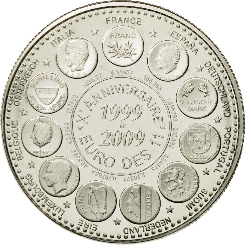 France, Medal, 10ème Anniversaire de l'Euro, 2009, MS(65-70), Copper-nickel