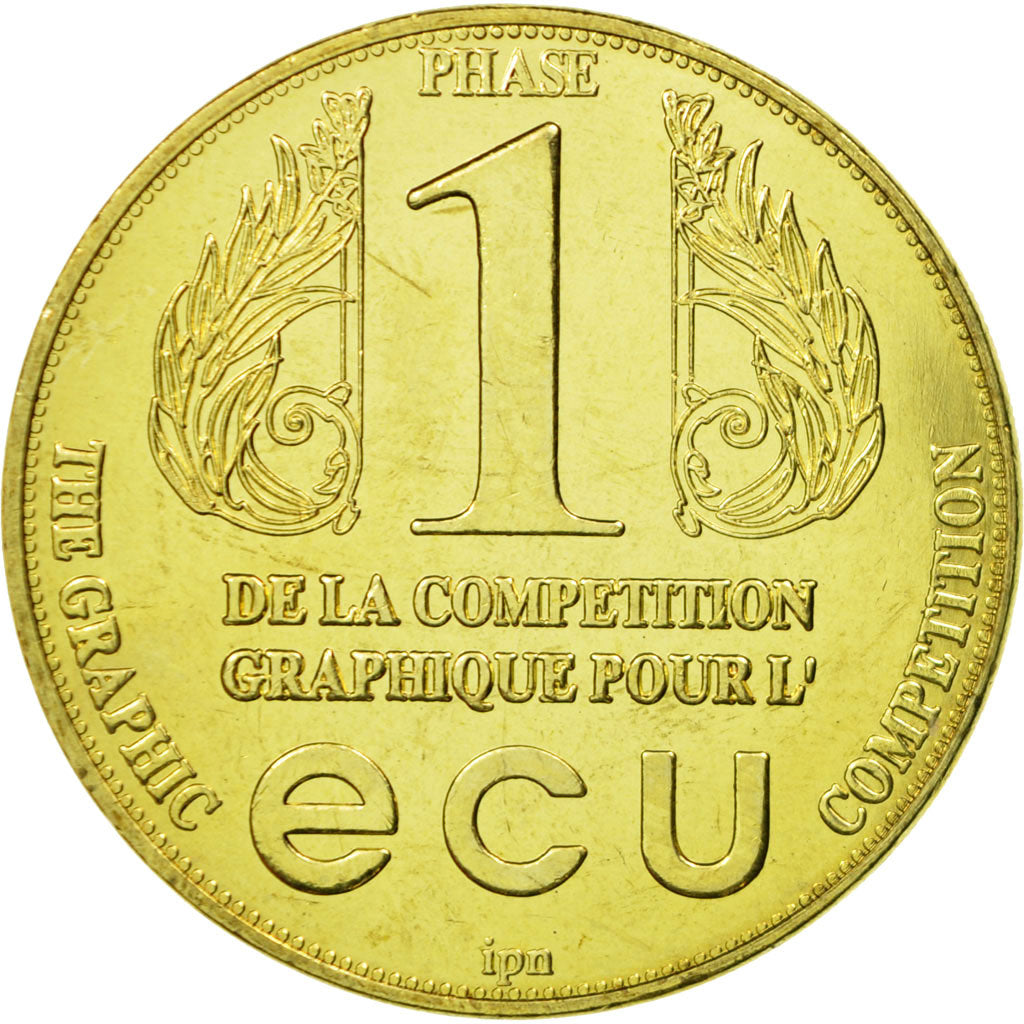 France, Médaille, Compétition Graphique pour l'Ecu, 1993, FDC, Copper Gilt