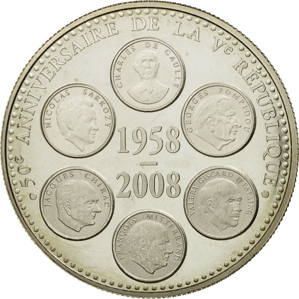 France, Medal, 50ème Anniversaire de la Vème République, 2008, MS(65-70)