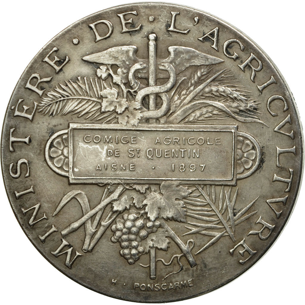 France, Médaille, Comice Agricole de Saint Quentin, Aisne, 1897, Ponscarme