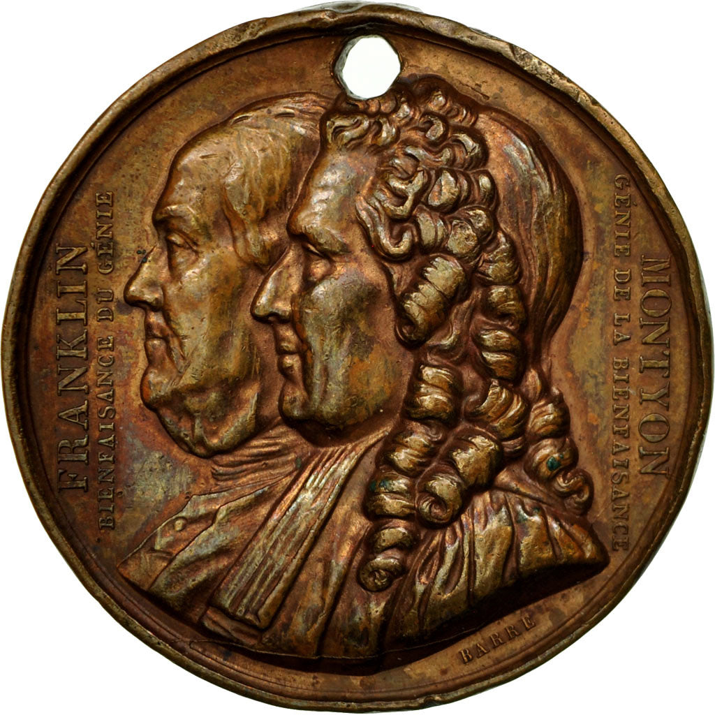 Frankrijk, Medaille, Masonic, Société Franklin et Montyon, 1833, Barre, FR+