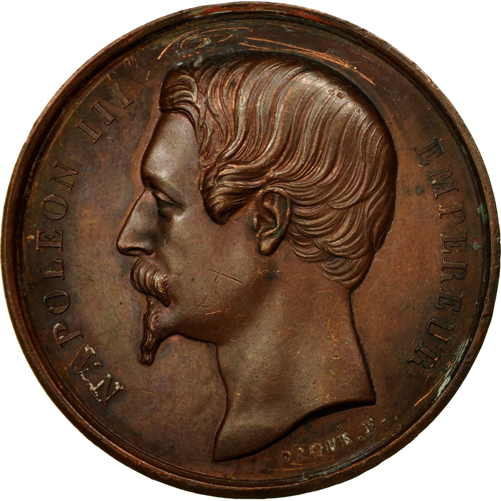 France, Medal, Napoléon III, Exposition de Troyes, 1860, Caqué, VF(30-35)