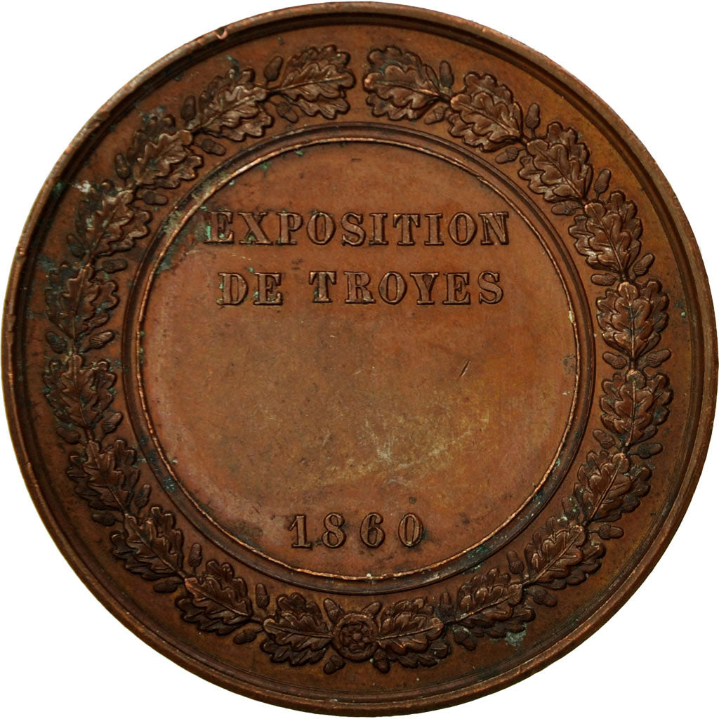 France, Medal, Napoléon III, Exposition de Troyes, 1860, Caqué, VF(30-35)