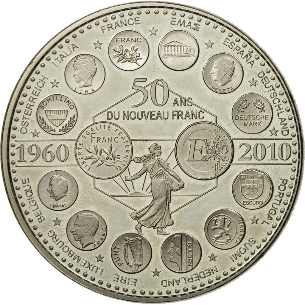 France, Medal, L'Europe des XXVII, 50 ans du nouveau Franc, 2010, MS(64)