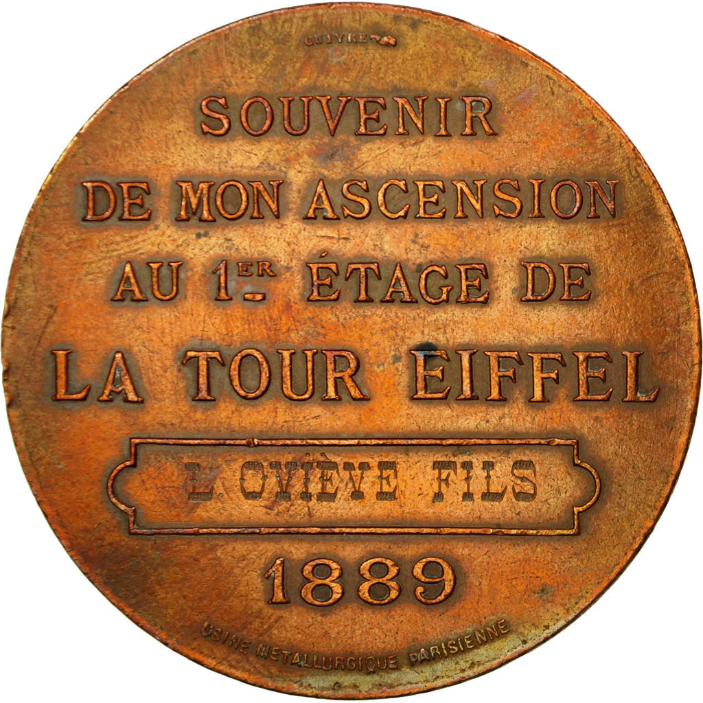 France, Medal, Souvenir de mon Ascension à la Tour Eiffel, 1889, AU(50-53)