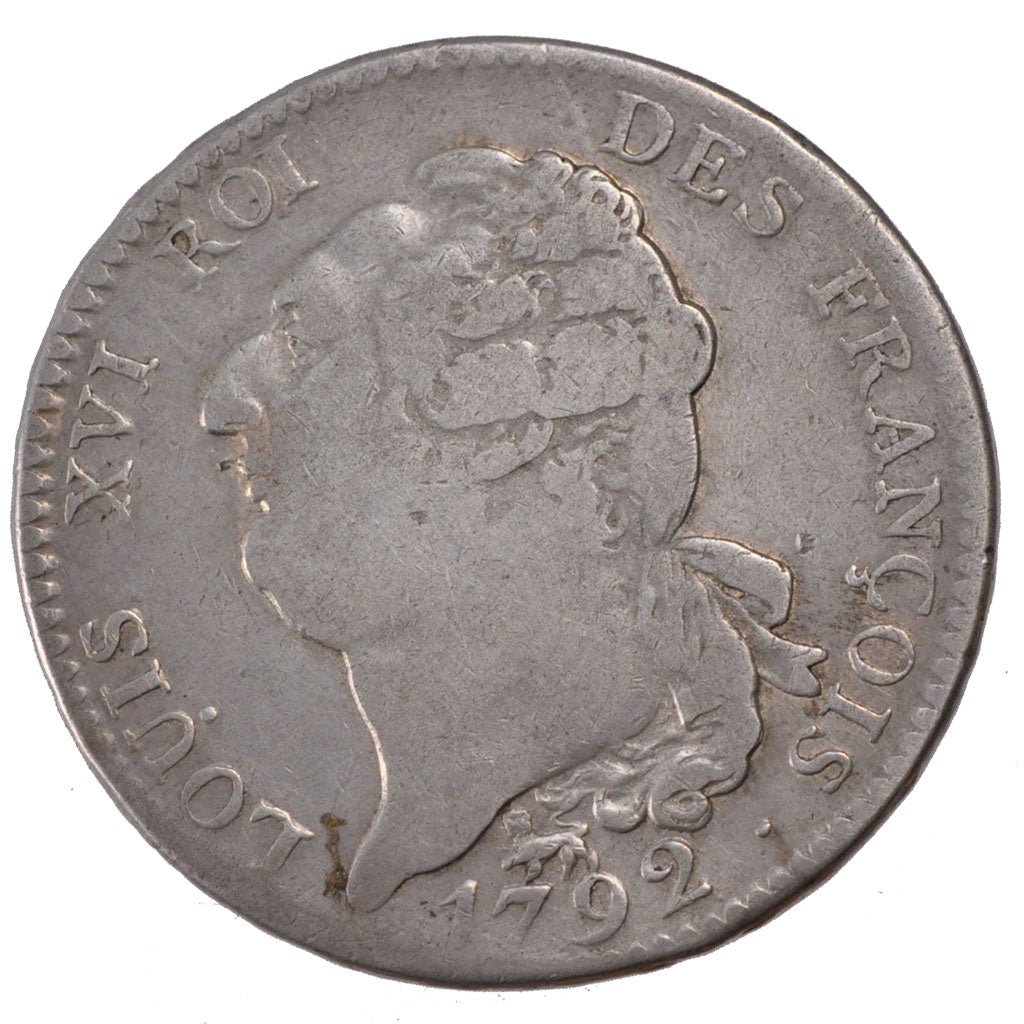 FRANCE, Écu de 6 livres françois, ECU, 6 Livres, 1792, Paris, KM #615.1, VF...