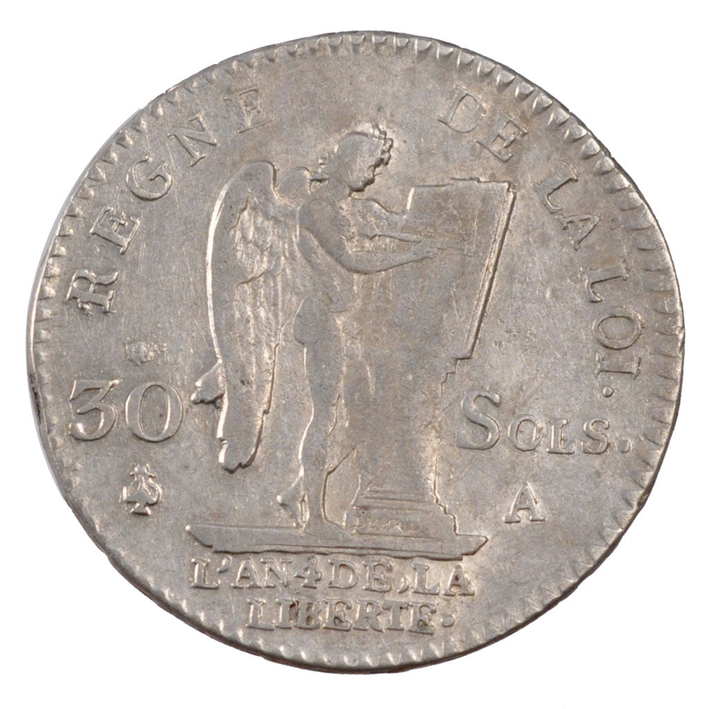 FRANCE, 30 sols françois, 30 Sols, 1792, Paris, KM #606.1, VF(30-35), Silver, G.
