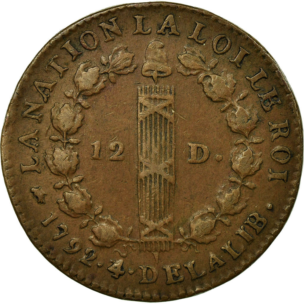 Coin, France, 12 deniers françois, 12 Deniers, 1792, Lyon, AU(50-53), Bronze