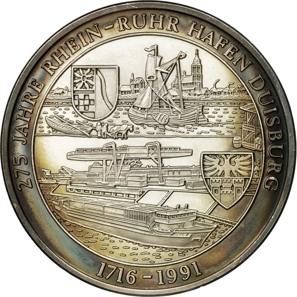 Germany, Medal, 275 Ans Rhin-Rhur Port de Duisbourg, 1991, MS(60-62), Silver