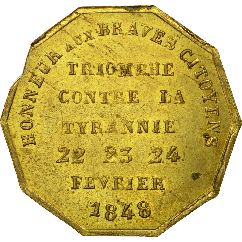 France, Jeton, Révolution de 1848, Honneur aux Braves Citoyens, 1848, TTB