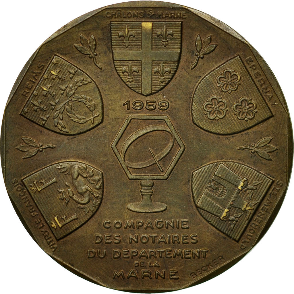 Francia, medaglia, Compagnie des Notaires de la Marne, 1959, Cochet, SPL-