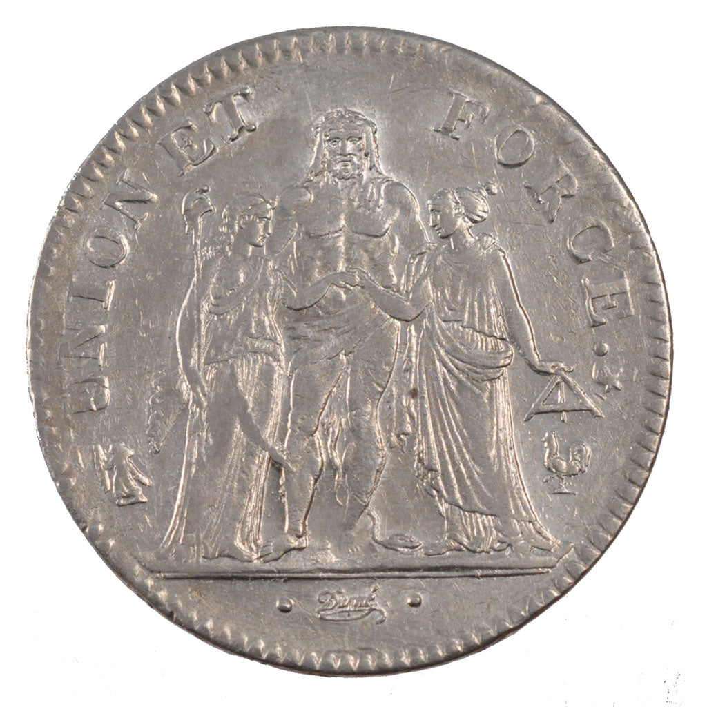 FRANCE, Union et Force, 5 Francs, 1799, Paris, KM #639.1, MS(60-62), Silver,...