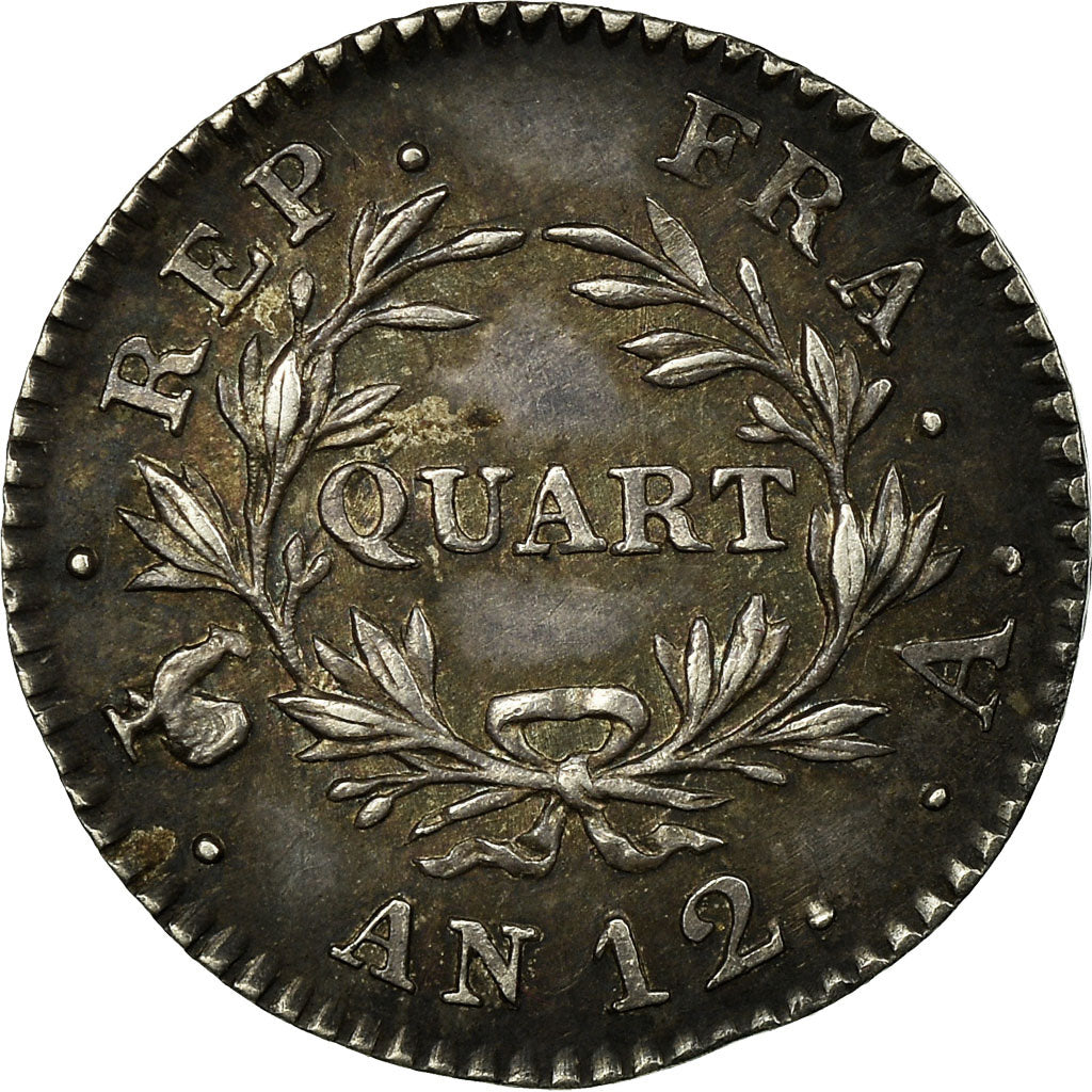 Moeda, França, Napoléon I, 1/4 Franc, An 12, Paris, MS(60-62), Prata