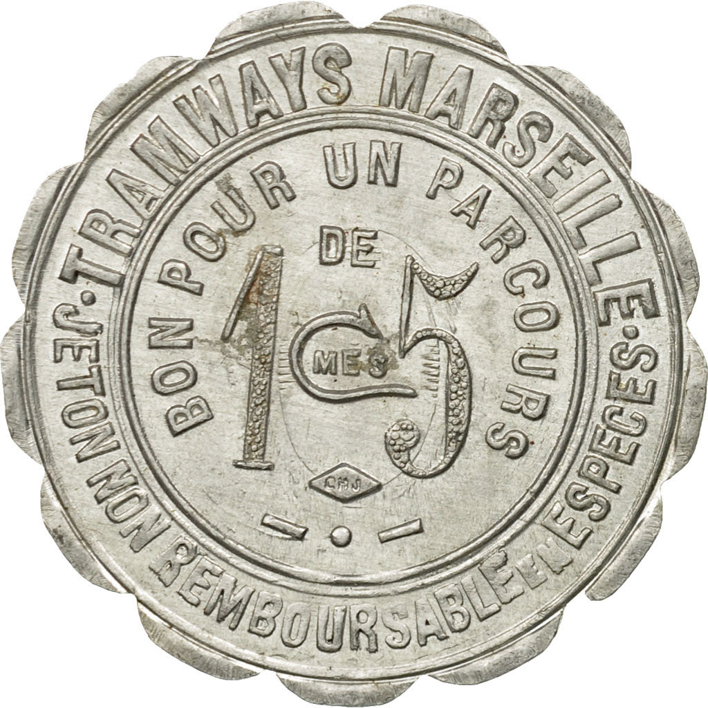 France, Token, 15 Centimes Tramway Marseille, AU(50-53), Aluminium