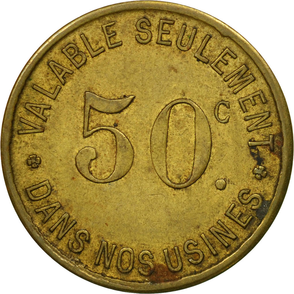 France, Token, Nécessité, Usine Renault, 50 Centimes, AU(50-53), Copper