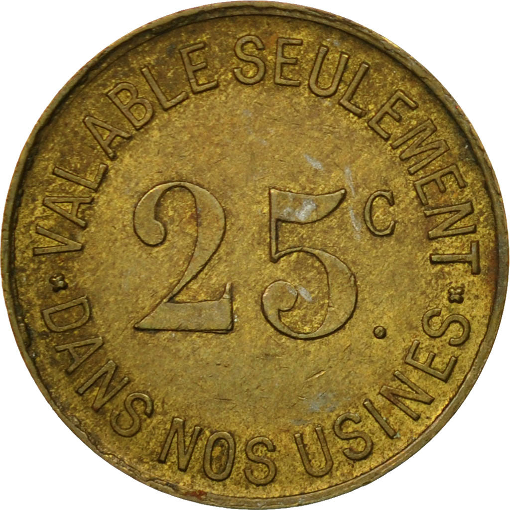 France, Token, Nécessité, Usine Renault, 25 Centimes, AU(50-53), Copper