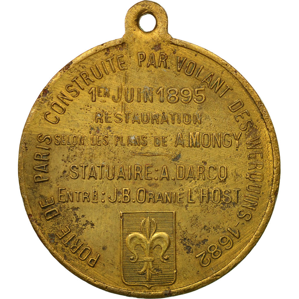 France, Medal, Restauration de la Porte de Paris, 1895, EF(40-45), Brass