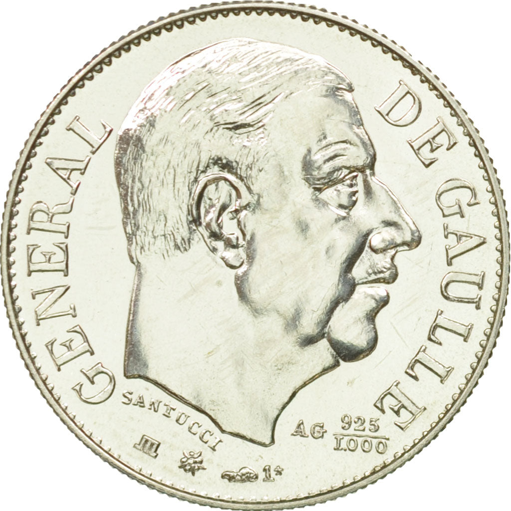 France, Medal, Général De Gaulle, 1980, Santucci, MS(64), Silver