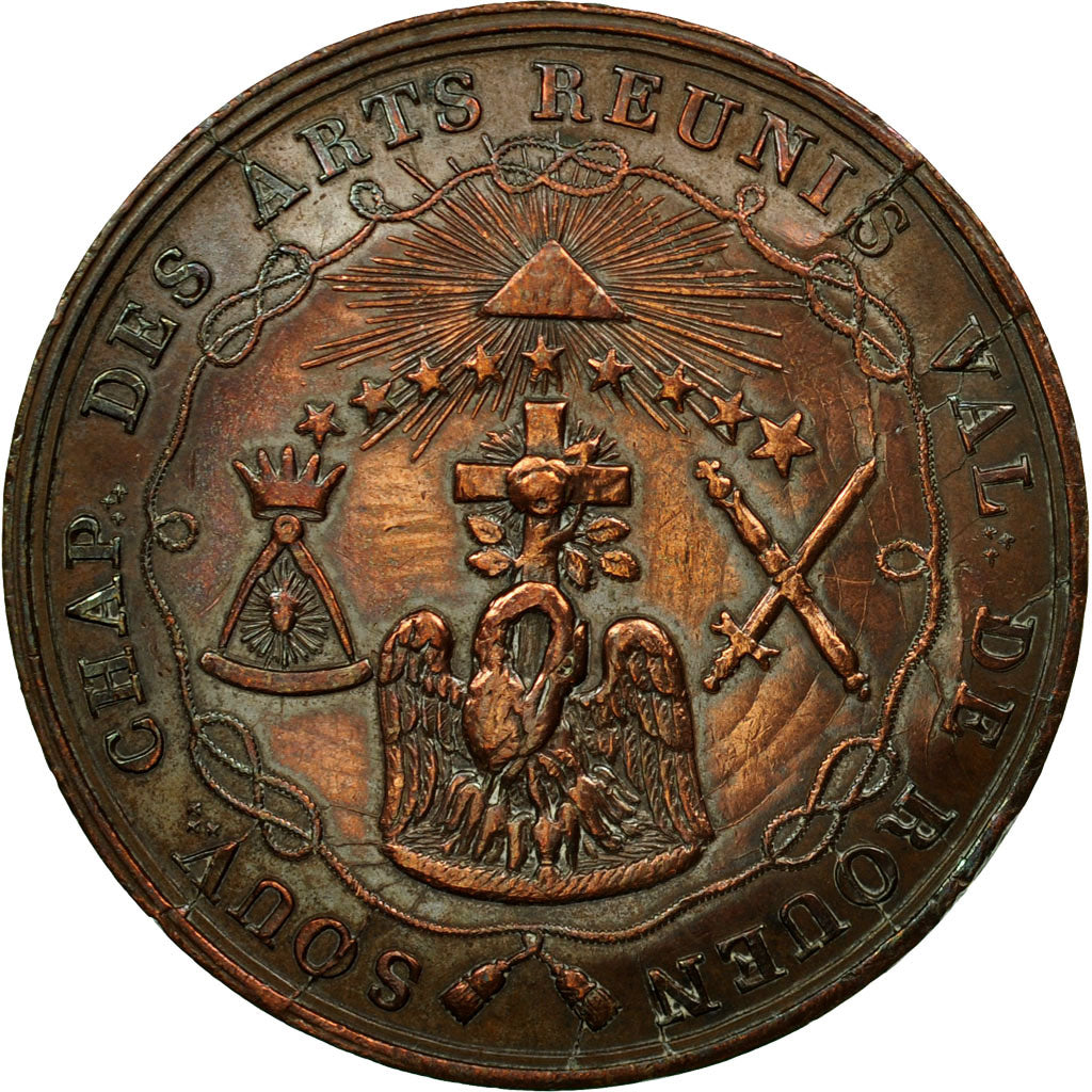 Francia, Token, Masonic, Orient de Rouen, Loge des Arts Réunis, 1808, BB+, Rame