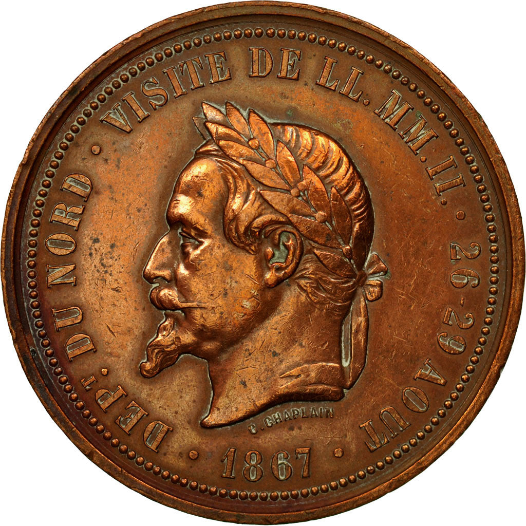 France, Medal, Napoléon III, Visite à Lille, 1867, Borrel, AU(50-53), Copper