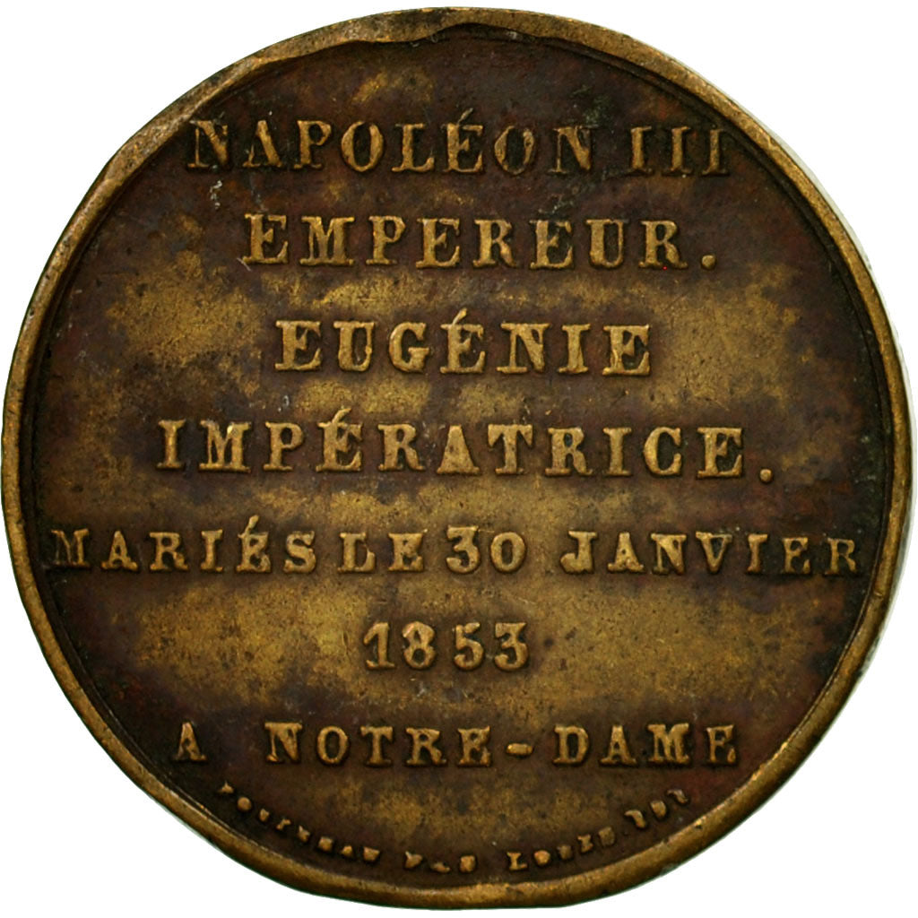 France, Jeton, Mariage de Napoléon III et Eugénie à Notre Dame, 1853