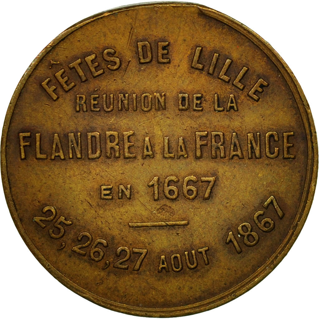 France, Jeton, Napoléon III, Fêtes de Lille, 1867, TTB+, Laiton