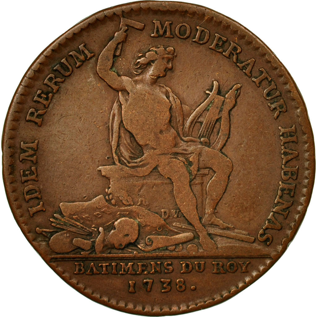 France, Token, Louis XV, Bâtiments du Roi, 1738, VF(20-25), Copper