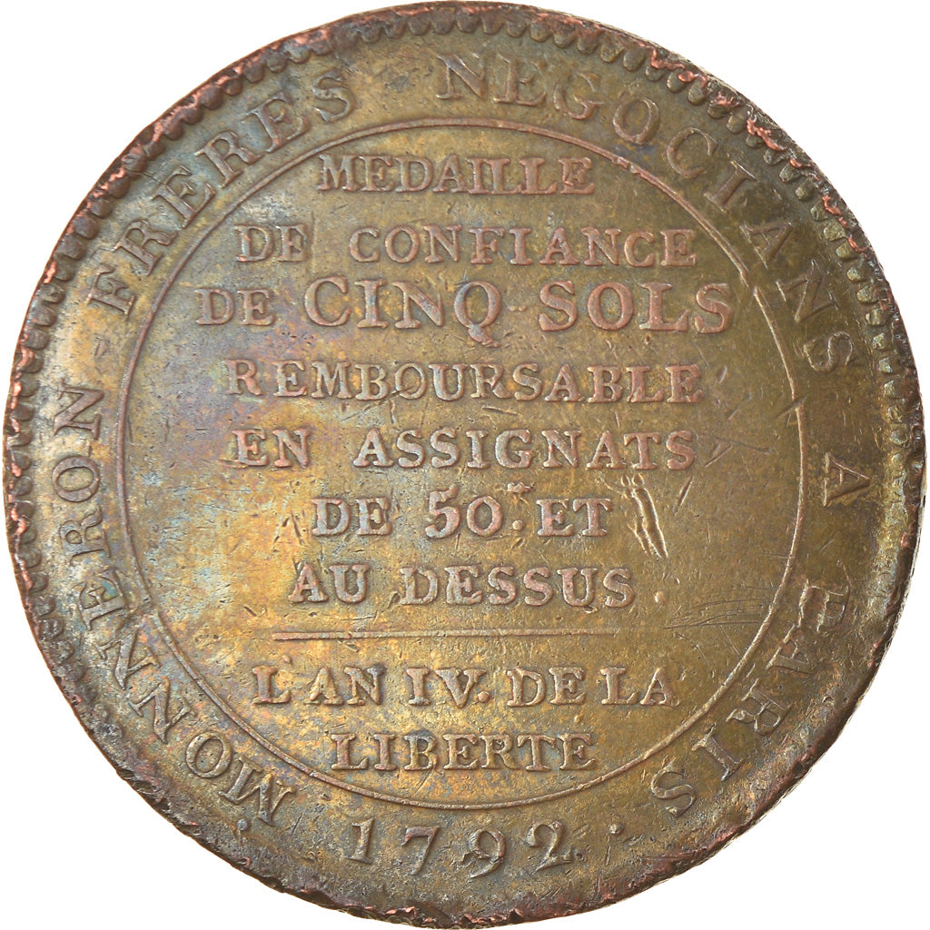 Coin, France, Monneron, 5 Sols, 1790, Paris, EF(40-45), Bronze