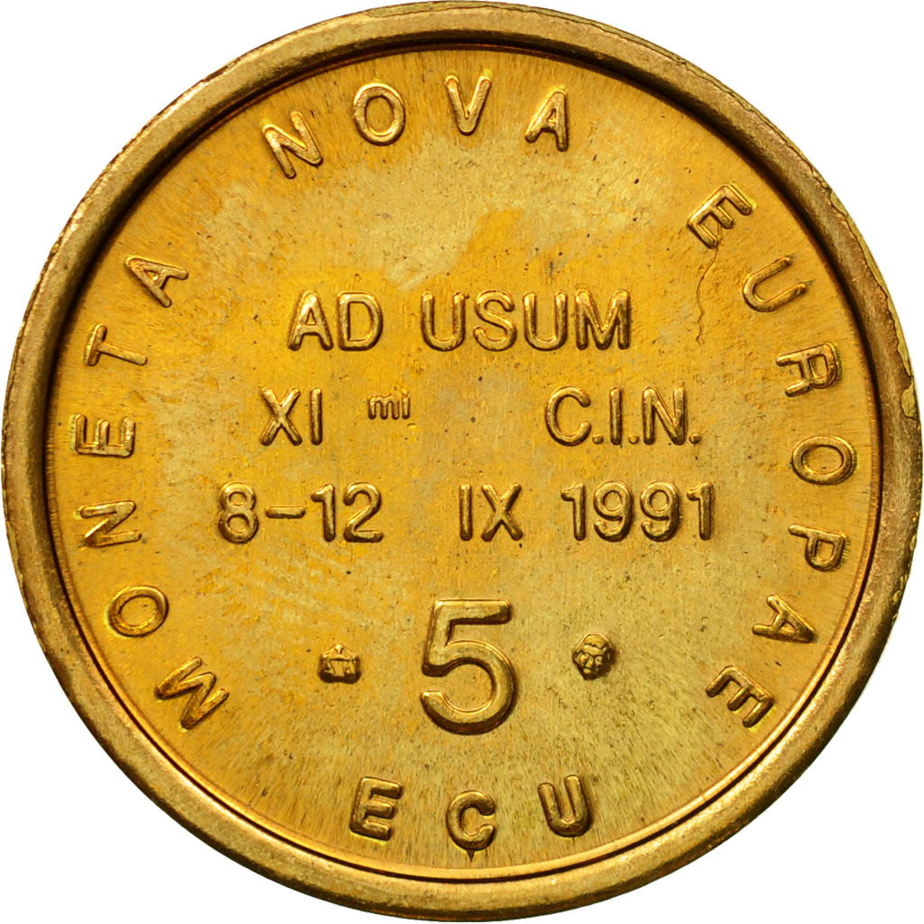 France, Token, 5 Ecu Moneta Nova Europae, 1991, MS(64), Brass