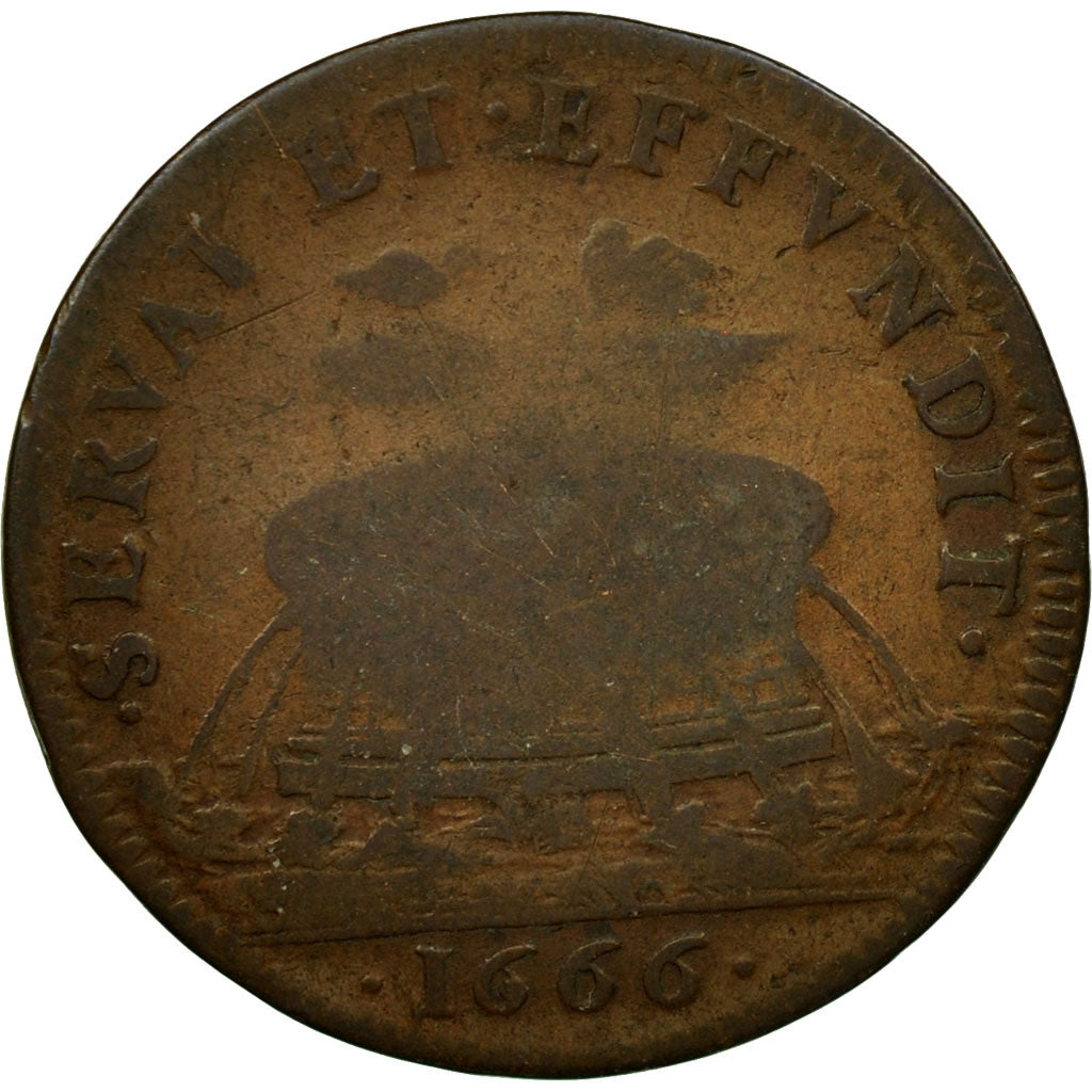 France, Token, Louis XIV, Type du Trésor Royal, 1666, VF(20-25), Copper