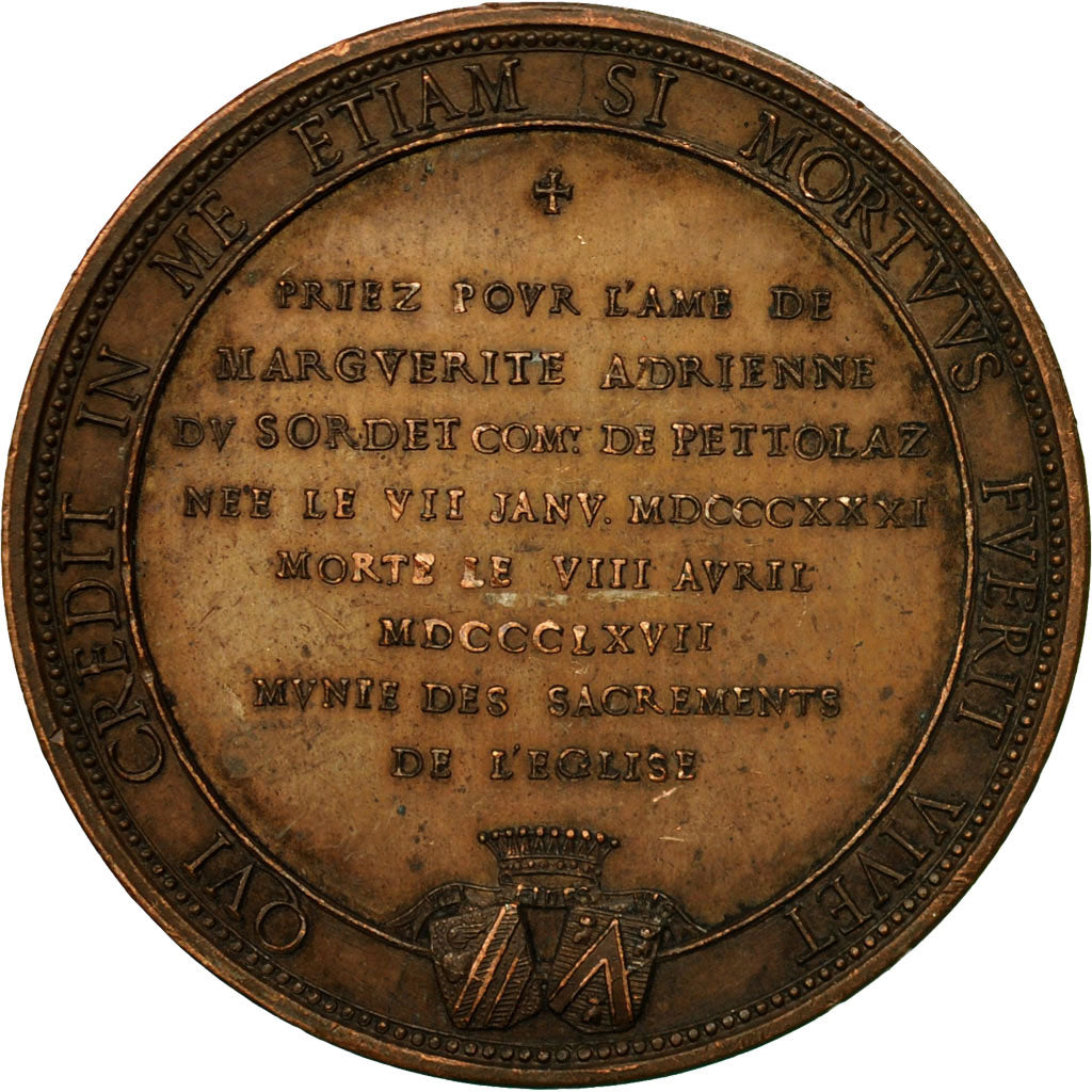 France, Medal, Religion, Mort de Marguerite Adrienne, 1867, Penin, AU(50-53)