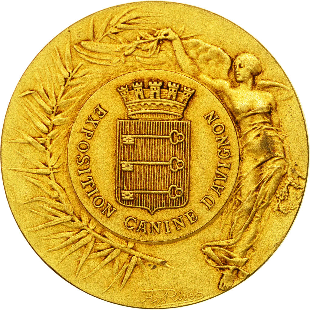 France, Medal, Exposition Canine d'Avignon, 1930, Rivet, AU(55-58), Gilt Bronze