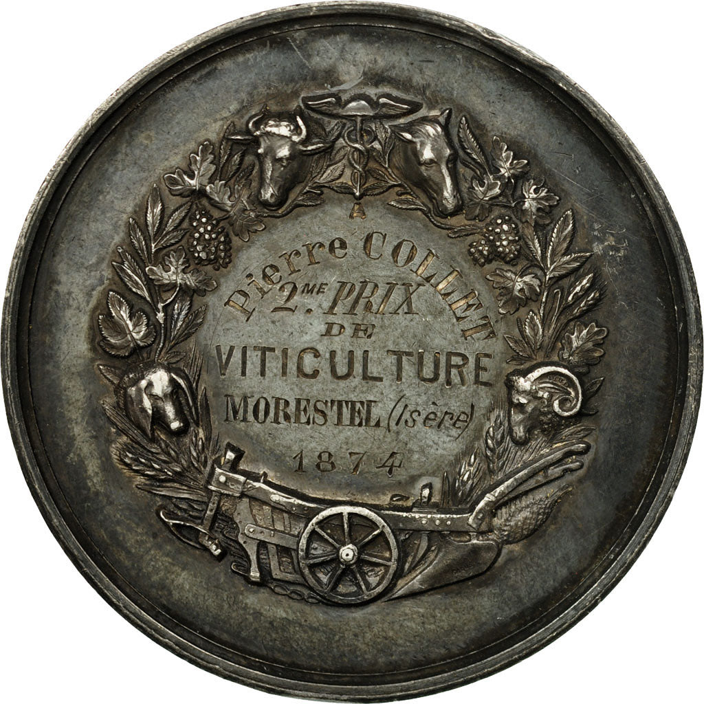 France, Medal, Agriculture, Prix de Viticulture, Morestel (Isère), 1874