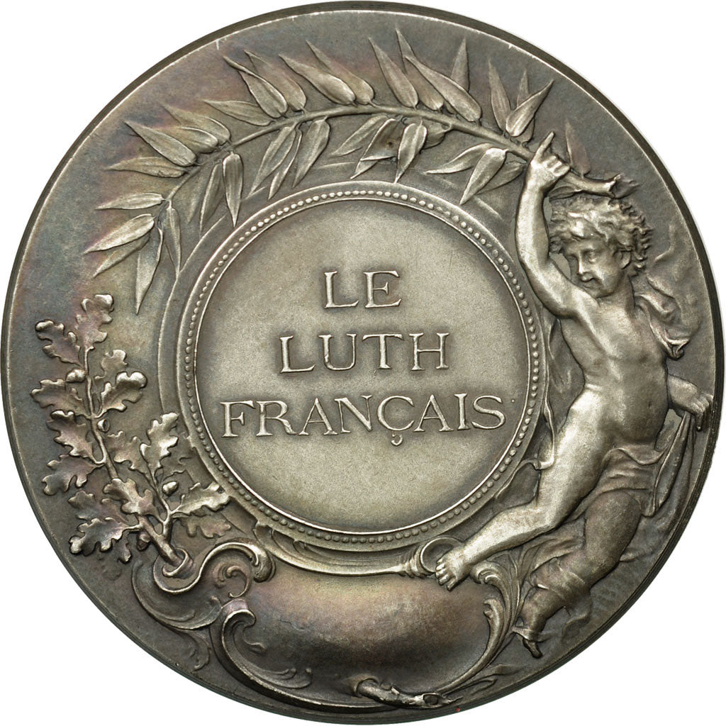 France, Medal, Musique, Le Luth Français, Rivet, MS(63), Silvered bronze