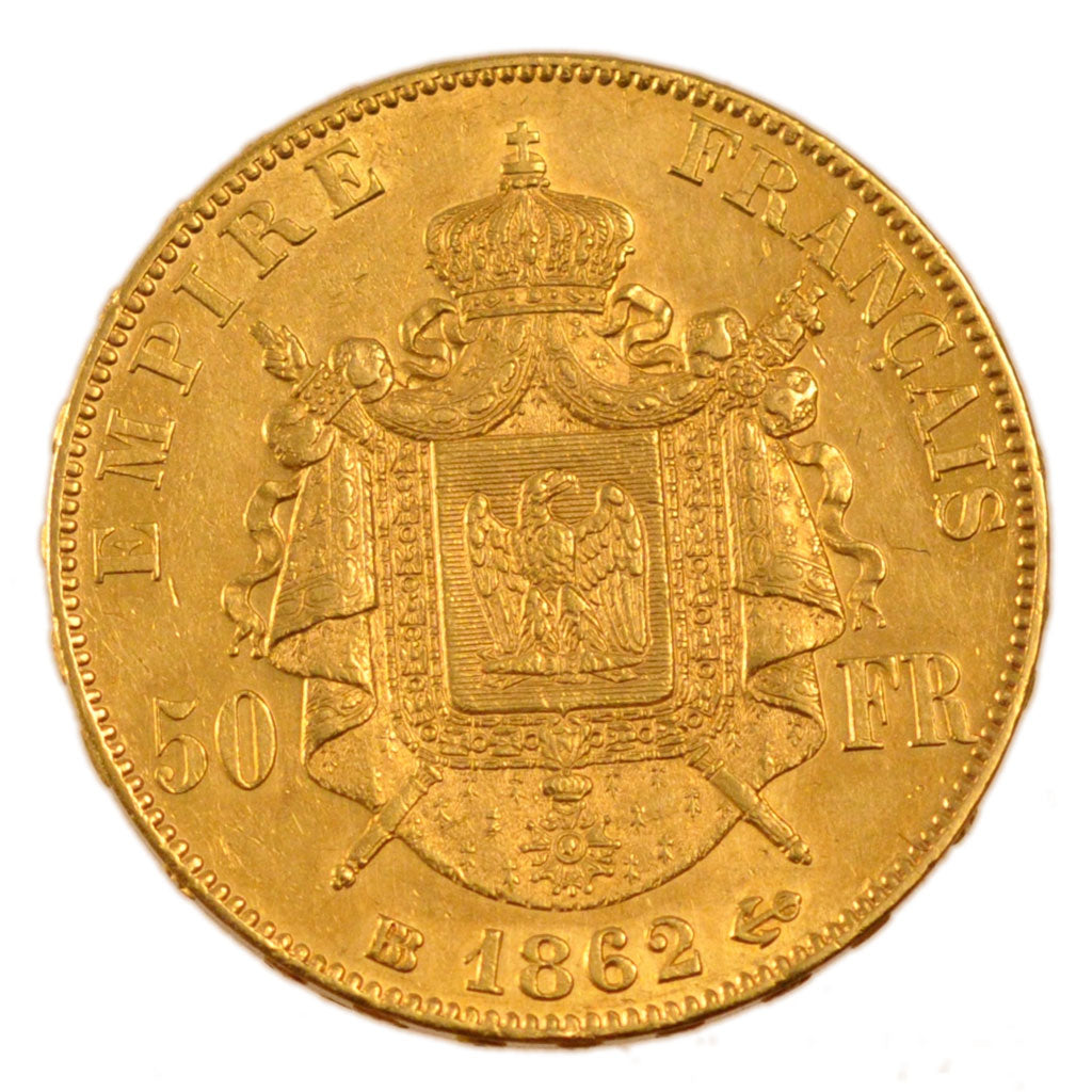 FRANCE, Napoléon III, 50 Francs, 1862, Strasbourg, KM #804.2, AU(55-58), Gold, G