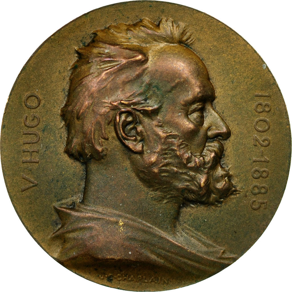 France, Médaille, Victor Hugo, 1902, Chaplain, TTB+, Bronze