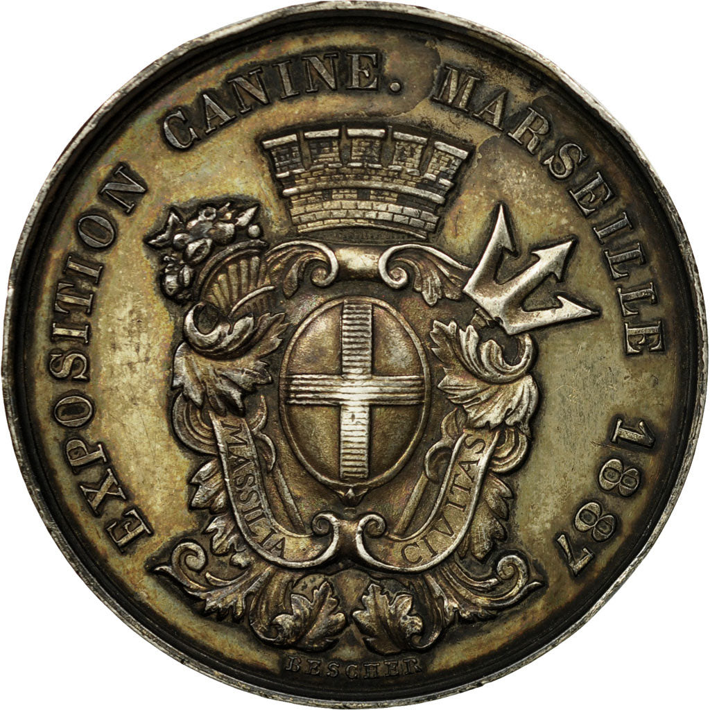 France, Médaille, Exposition Canine, Marseille, 1887, Bescher, TTB+, Vermeil