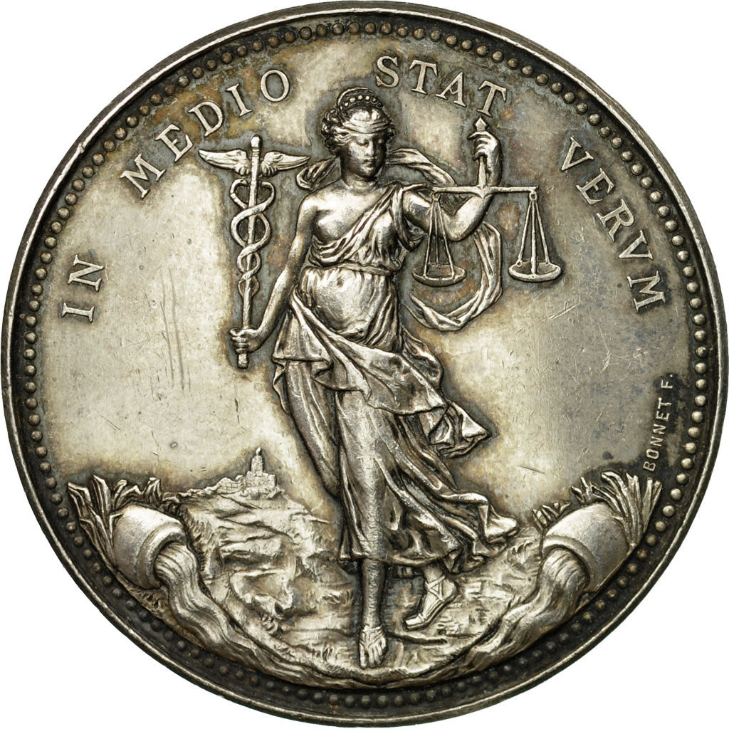 France, Token, Commerce de Soie, Lyon, 1866, Bonnet, AU(55-58), Silver