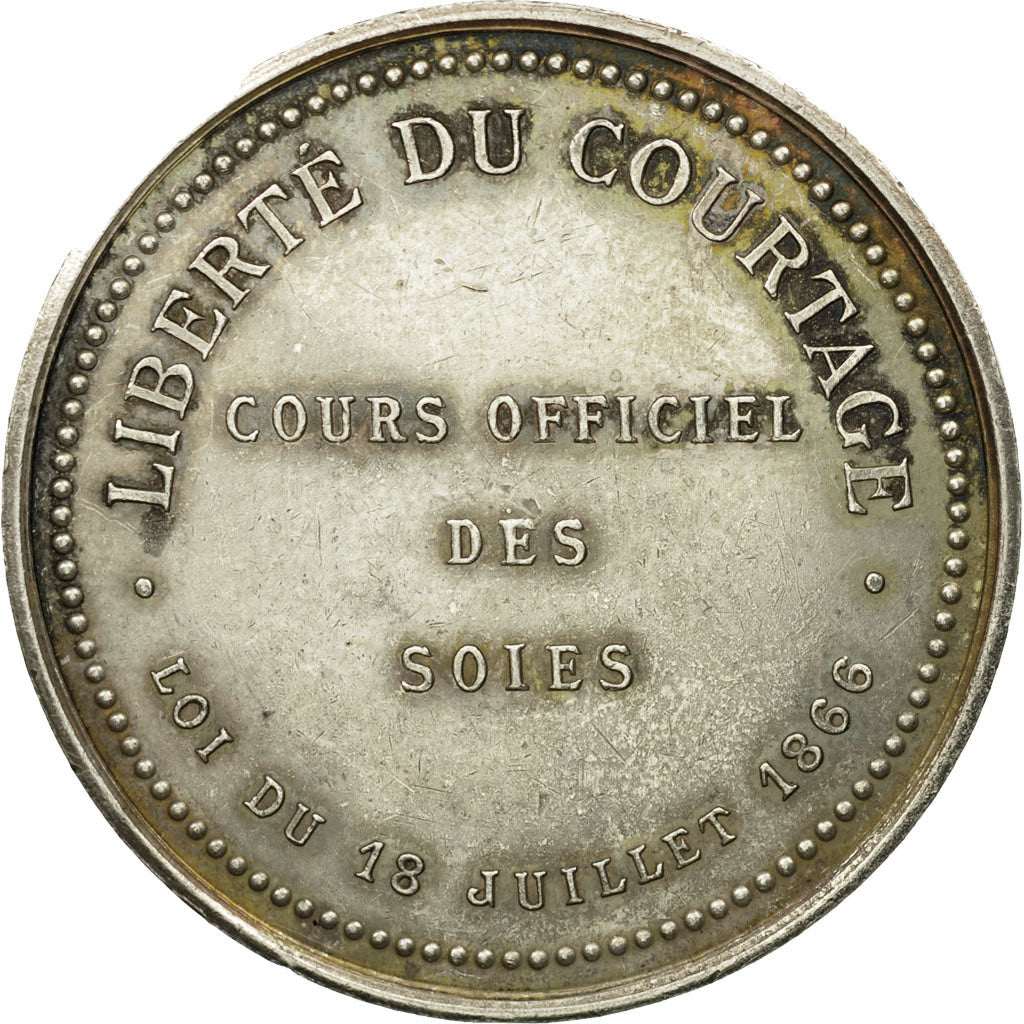 France, Token, Commerce de Soie, Lyon, 1866, Bonnet, AU(55-58), Silver