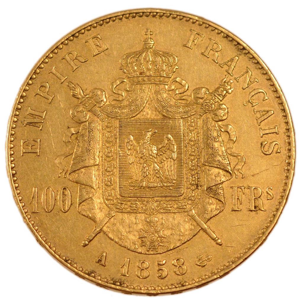 FRANCE, Napoléon III, 100 Francs, 1858, Paris, AU(55-58), Gold, Gadoury #1135, 3