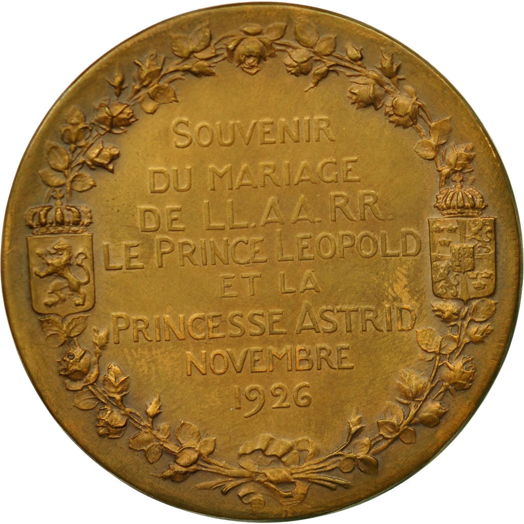 Belgium, Medal, Mariage du Prince Léopold et la Princesse Astrid, 1926