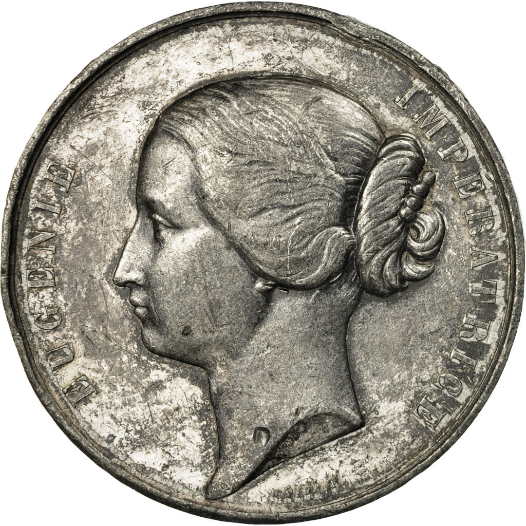 France, Medal, Eugénie Impératrice, Palais de l'Industrie, 1855, Caqué
