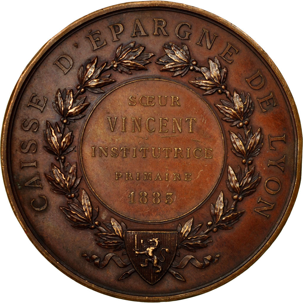 France, Medal, Caisse d'Epargne de Lyon, Soeur Vincent, Institutrice, 1883