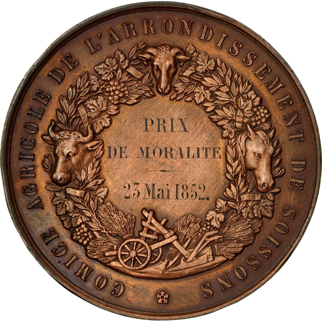 France, Médaille, Comice Agricole de Soissons, Olivier de Serres, 1852, De